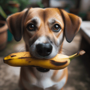 hond met een banaan